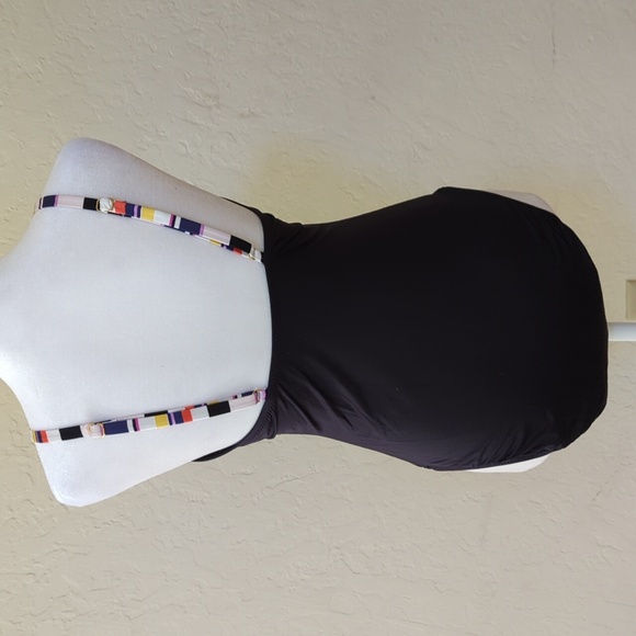 Trina Turk Black Treasure Cove Deep V Neck One Piece Swimsuit Size 12 - Picture 6 of 10